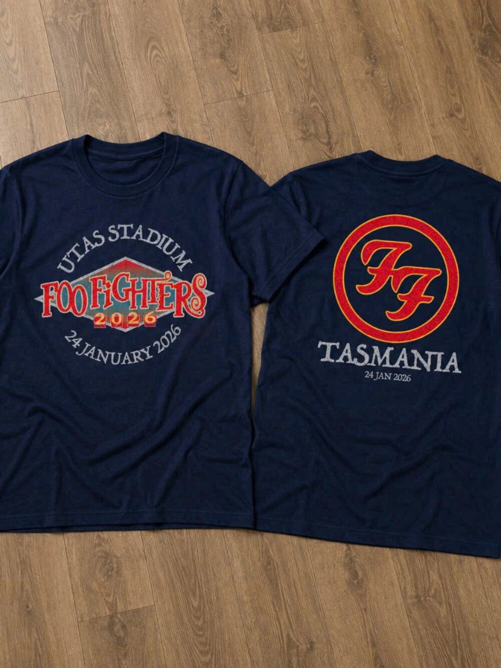 Foo Fighters Band Merch 2026 Tour Tasmania Navy Blue Graphic Tee